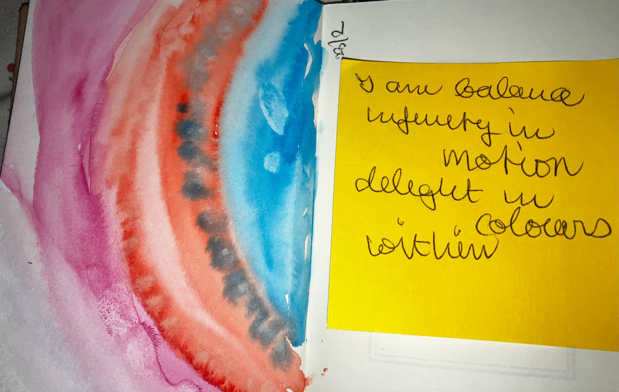 splashes of watercolours and a poem: I am balance // infinity in motion // delight in colours // within
